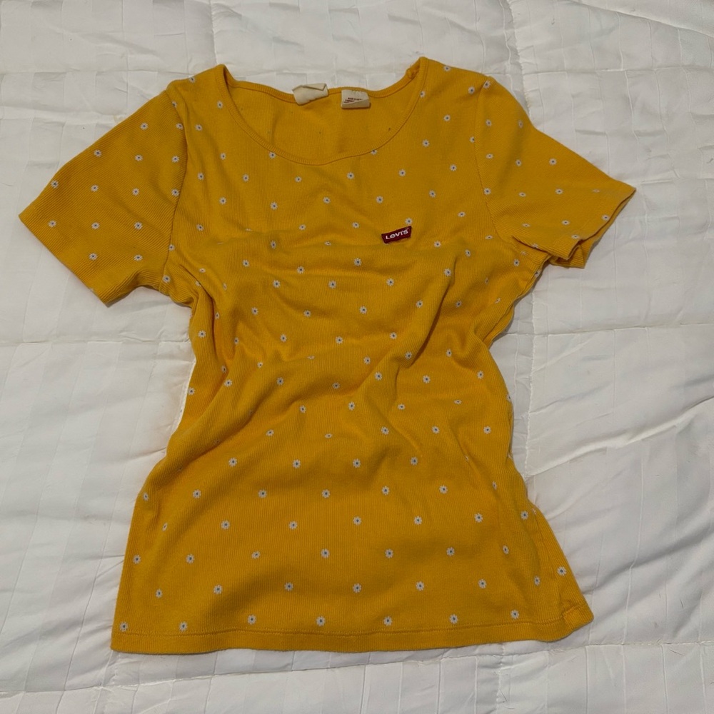 Levi Mustard Yellow Daisy Print Ribbed Top